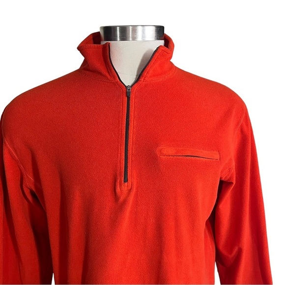 LL Bean Men Orange Long Sleeve Fleece Pullover Jacket Sz L 1/4 Zip Zip Pocket - Picture 2 of 11